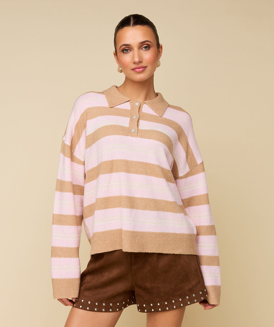 YVE POLO - CAMEL/PINK