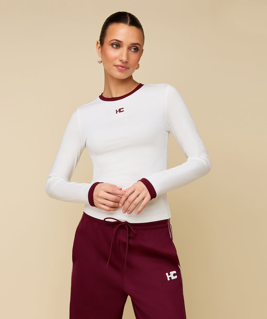 HC LONG SLEEVE - WHITE/BURGUNDY